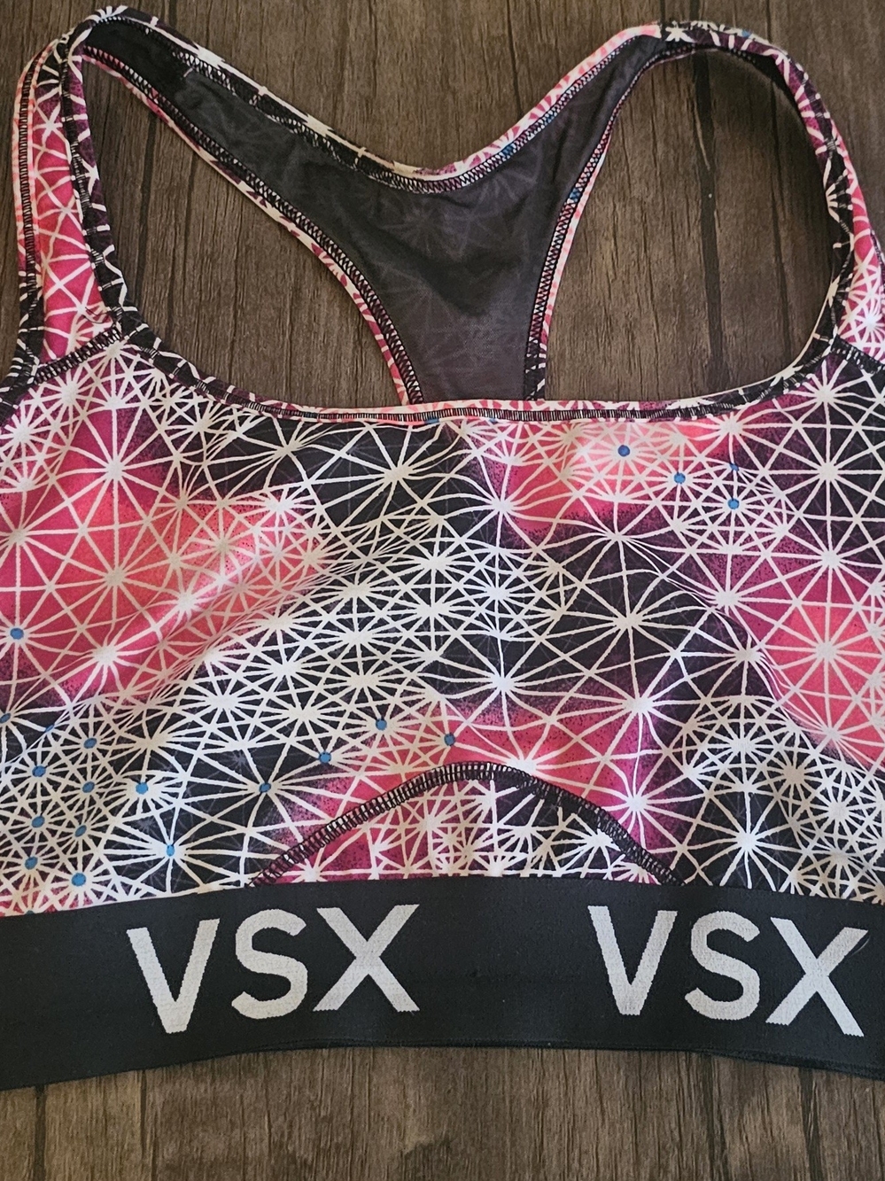 VSX Pink and Black Geometric Racerback Sports Bra